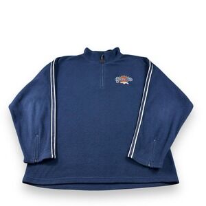 VTG Pro Player NFL Denver Broncos Fleece 1/4 Zip Sweater Tape Striped Mens XL